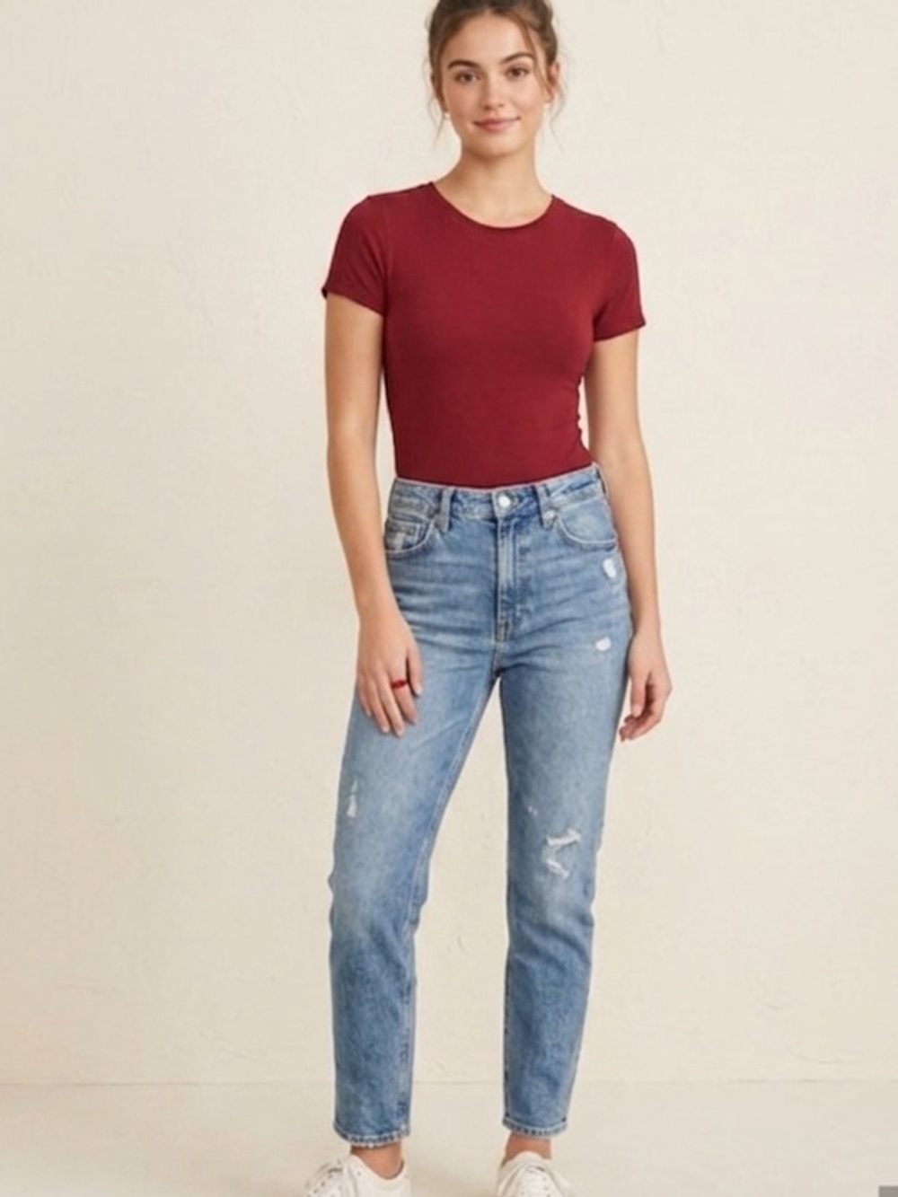 Women’s ' Red Short Sleeve One-Piece Bodysuit